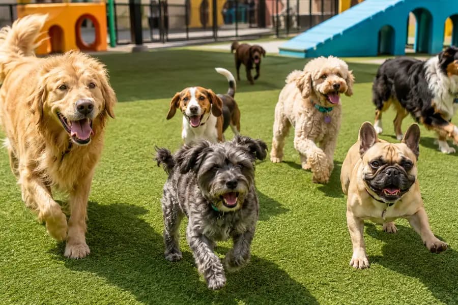 Cães brincando na creche